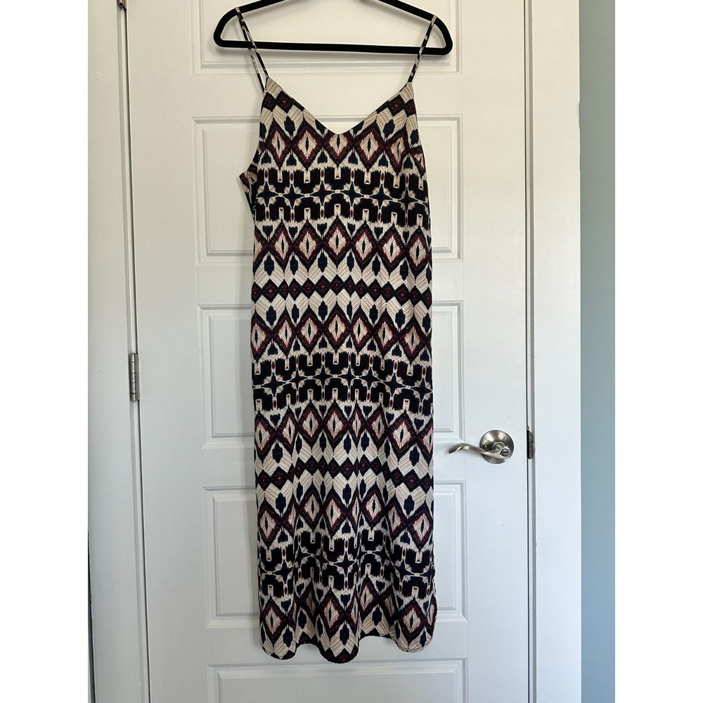 Lulus Tahiti Sweetie Ikat Dress, Navy Blue and Beige, Size Small - Picture 4 of 8